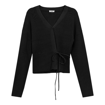 Cropped Knit Wrap Cardigan Black