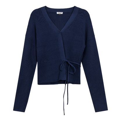 Cropped Knit Wrap Cardigan Dark Denim