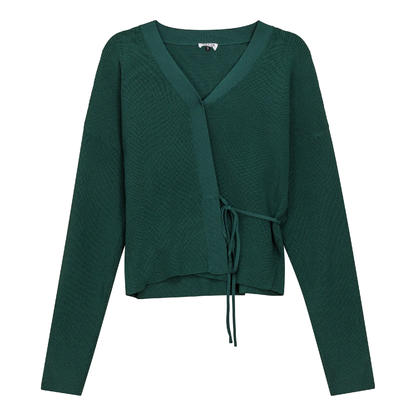 Cropped Knit Wrap Cardigan Forest