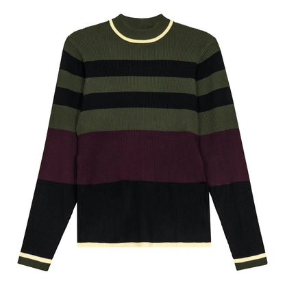 Striped Mock Neck Sweater Black Eggplant