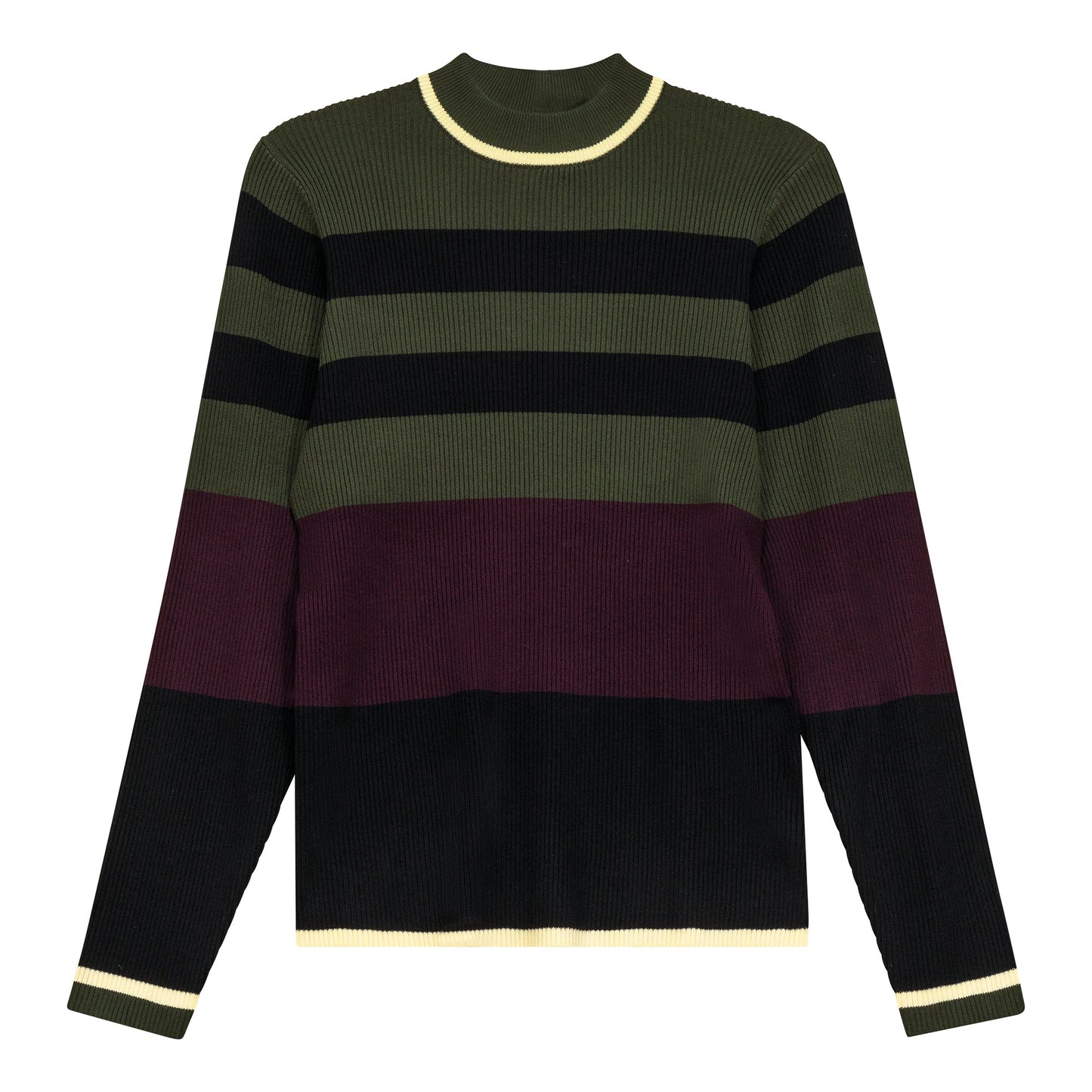 Striped Mock Neck Sweater Black Eggplant