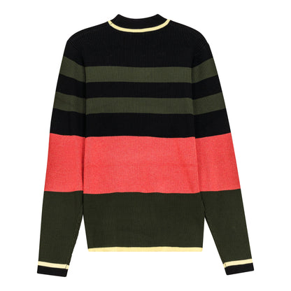 Striped Mock Neck Sweater Olive Rust