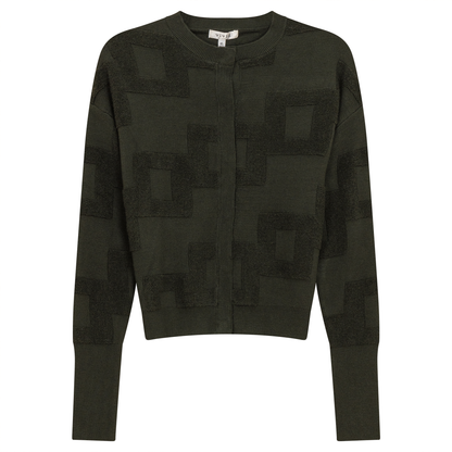 Textured Knit Cardigan Dark Olive