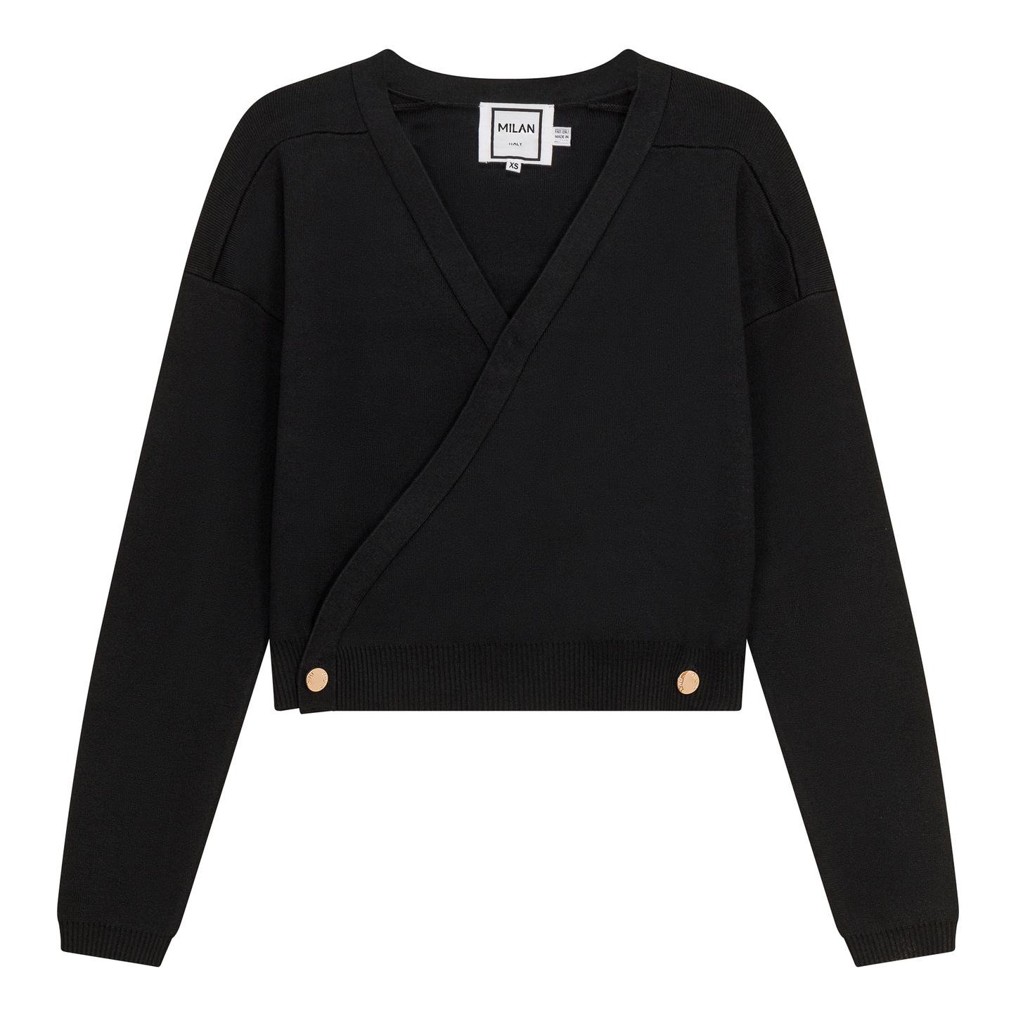 Cropped Double Breasted Wrap Sweater Black