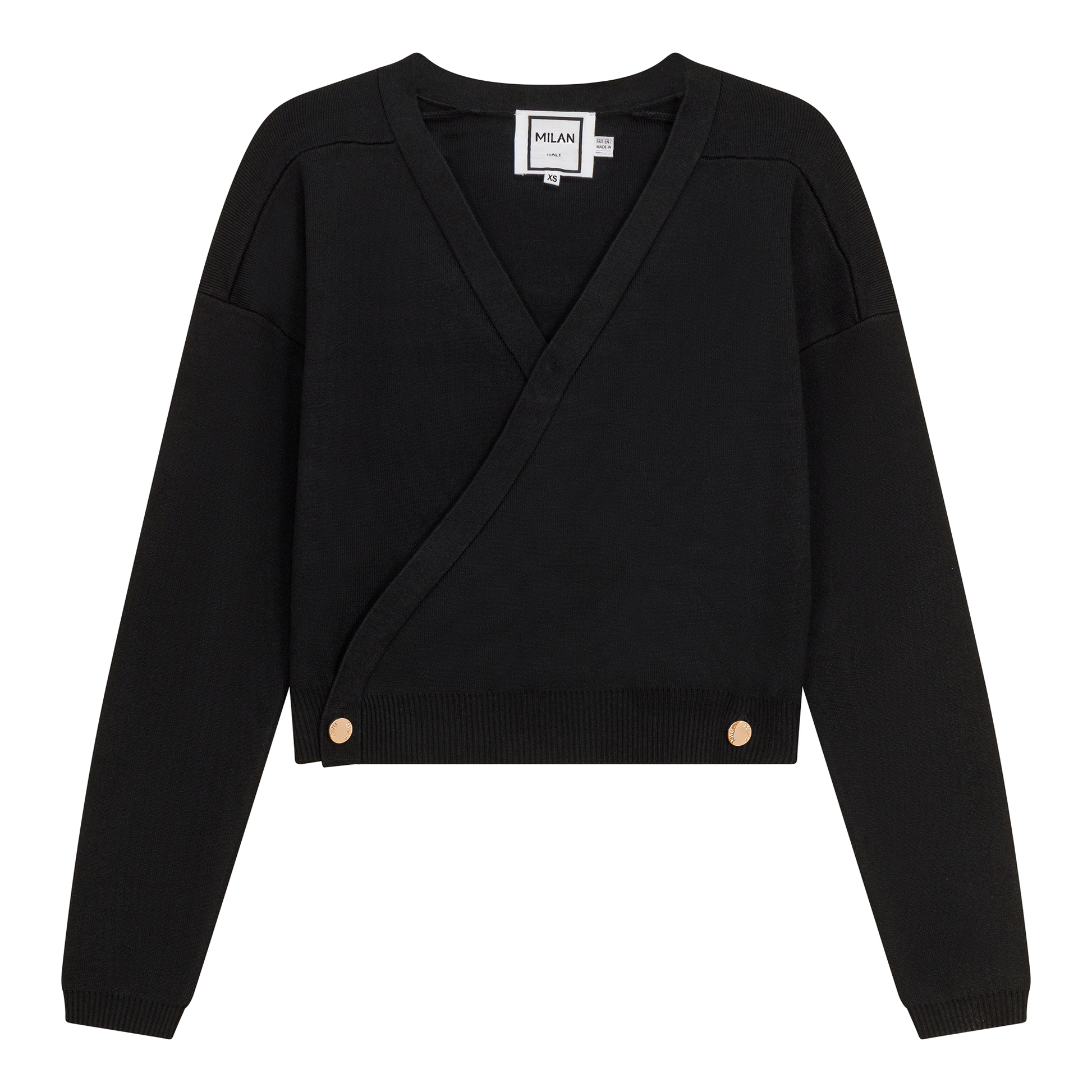 Cropped Double Breasted Wrap Sweater Black