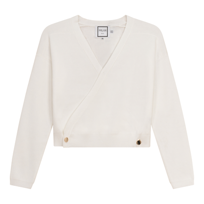 Cropped Double Breasted Wrap Sweater Cream