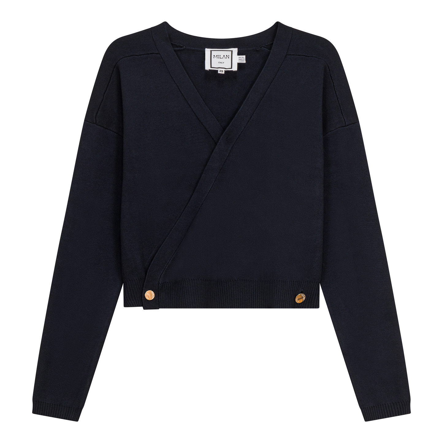 Cropped Double Breasted Wrap Sweater Dark Navy