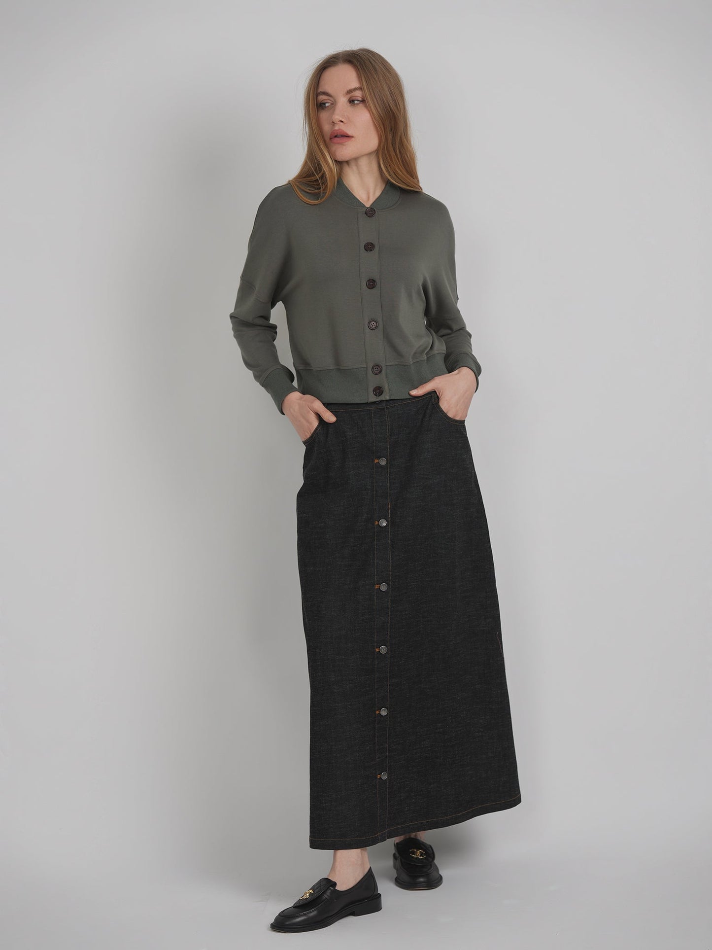 Maxi Denim Button Skirt