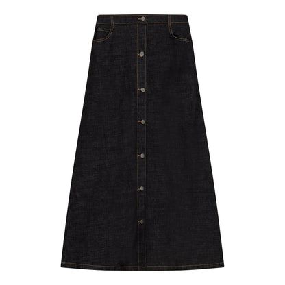 Maxi Denim Button Skirt Black Wash