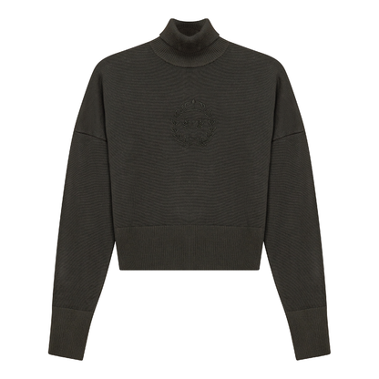 Cropped Knit Turtle Neck Dark Olive