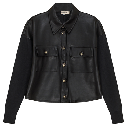 Cropped Leather Combo Jacket Black