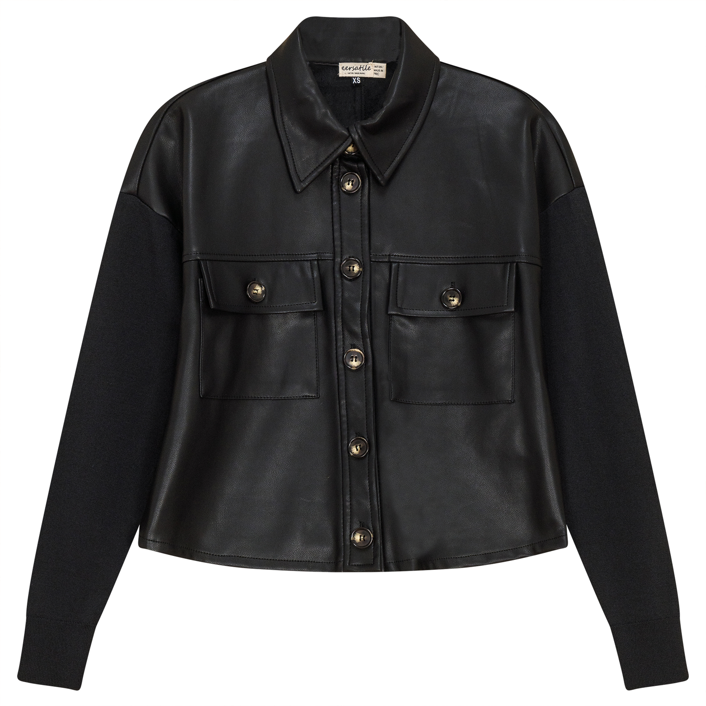 Cropped Leather Combo Jacket Black