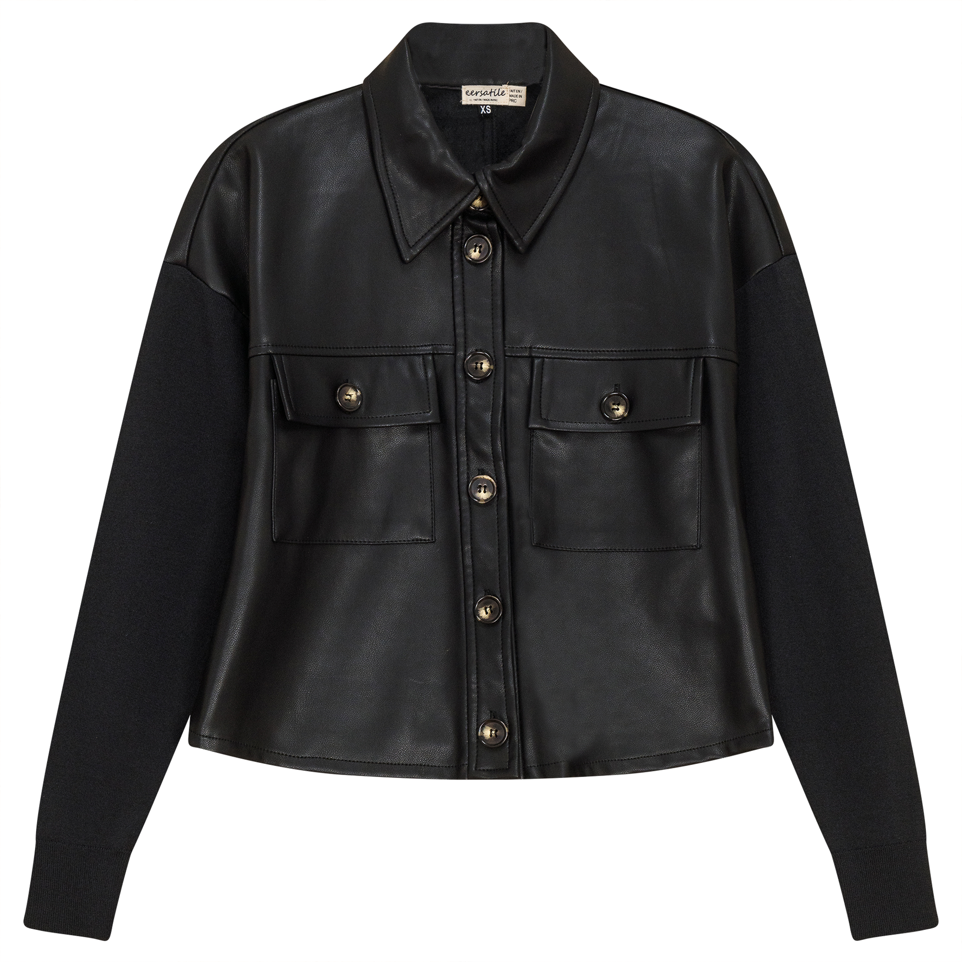 Cropped Leather Combo Jacket Black