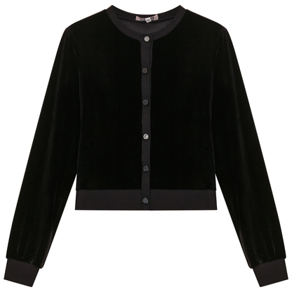Slinky Velour Crop Cardigan Black
