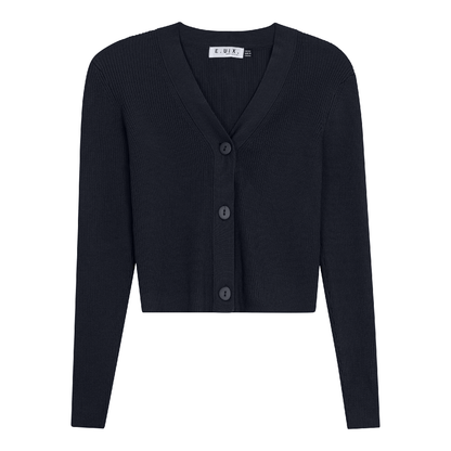Cropped Ribbed Cardigan Dark Navy