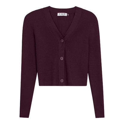 Cropped Ribbed Cardigan Dark Wine