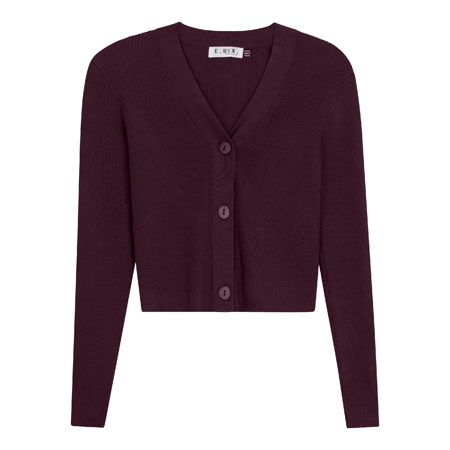 Cropped Ribbed Cardigan Dark Wine