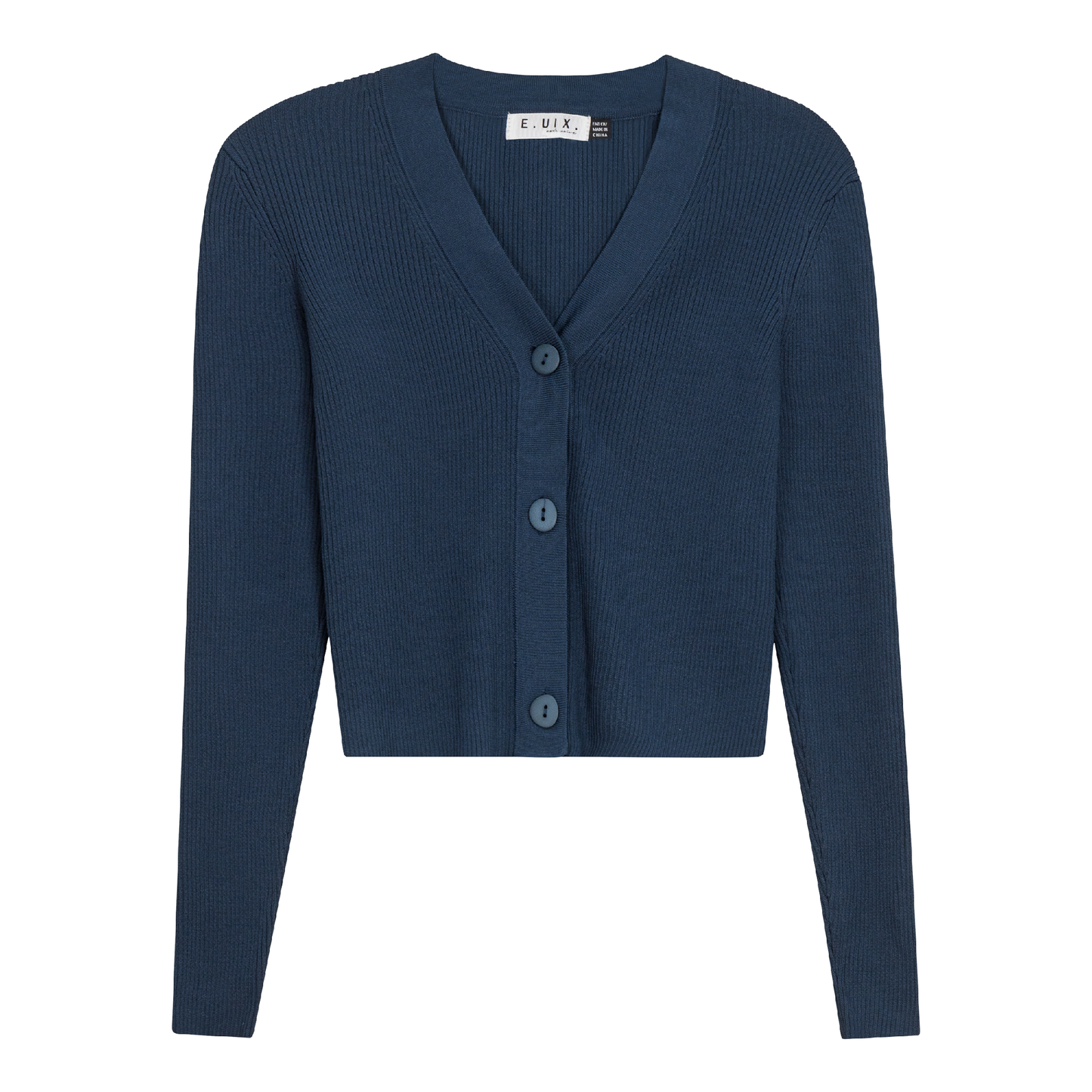 Cropped Ribbed Cardigan Steel Blue