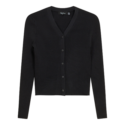 High V Cropped Ribbed Cardigan Black