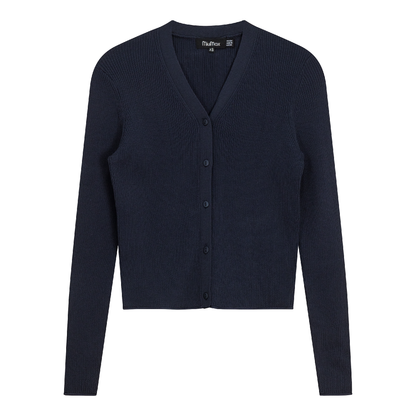 High V Cropped Ribbed Cardigan Dark Navy
