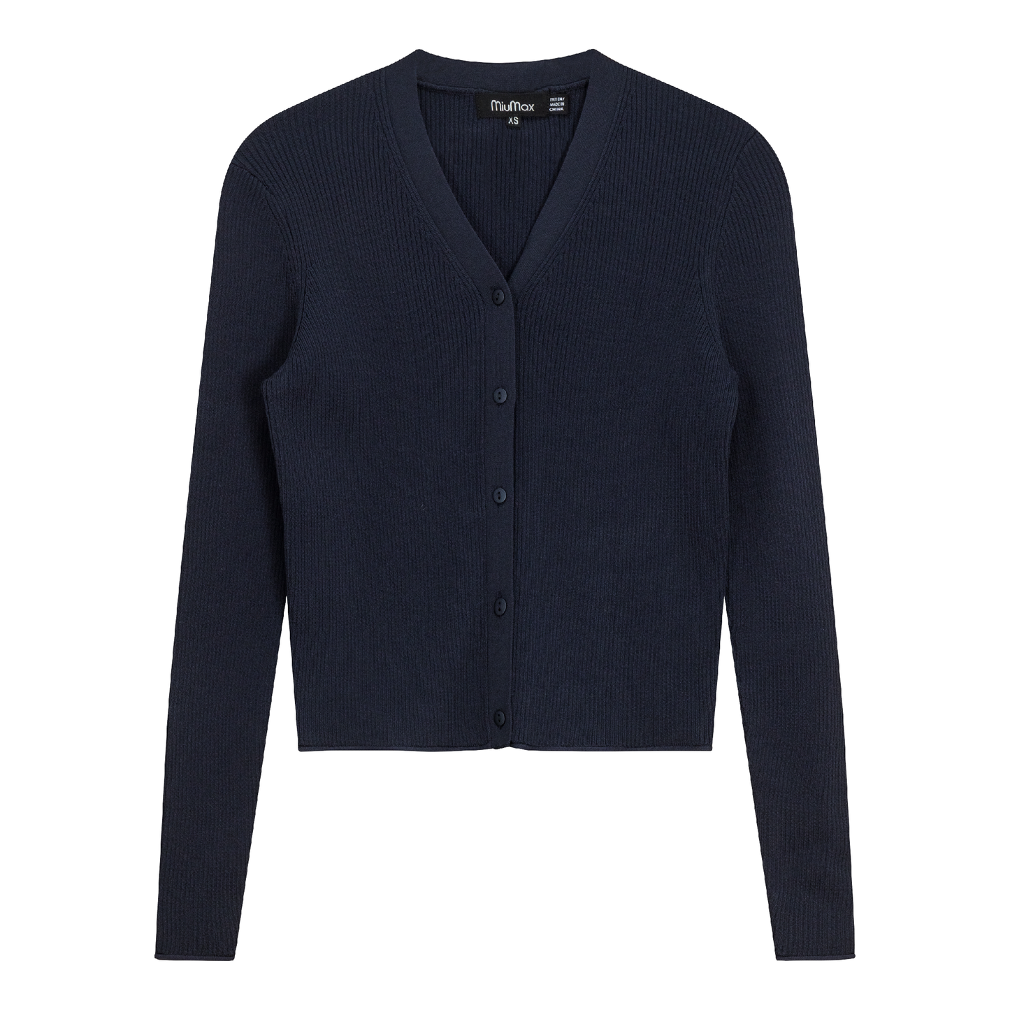 High V Cropped Ribbed Cardigan Dark Navy