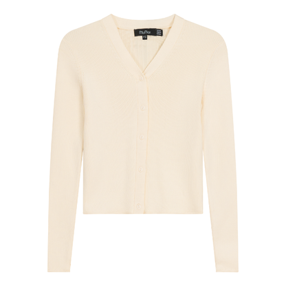 High V Cropped Ribbed Cardigan Off White