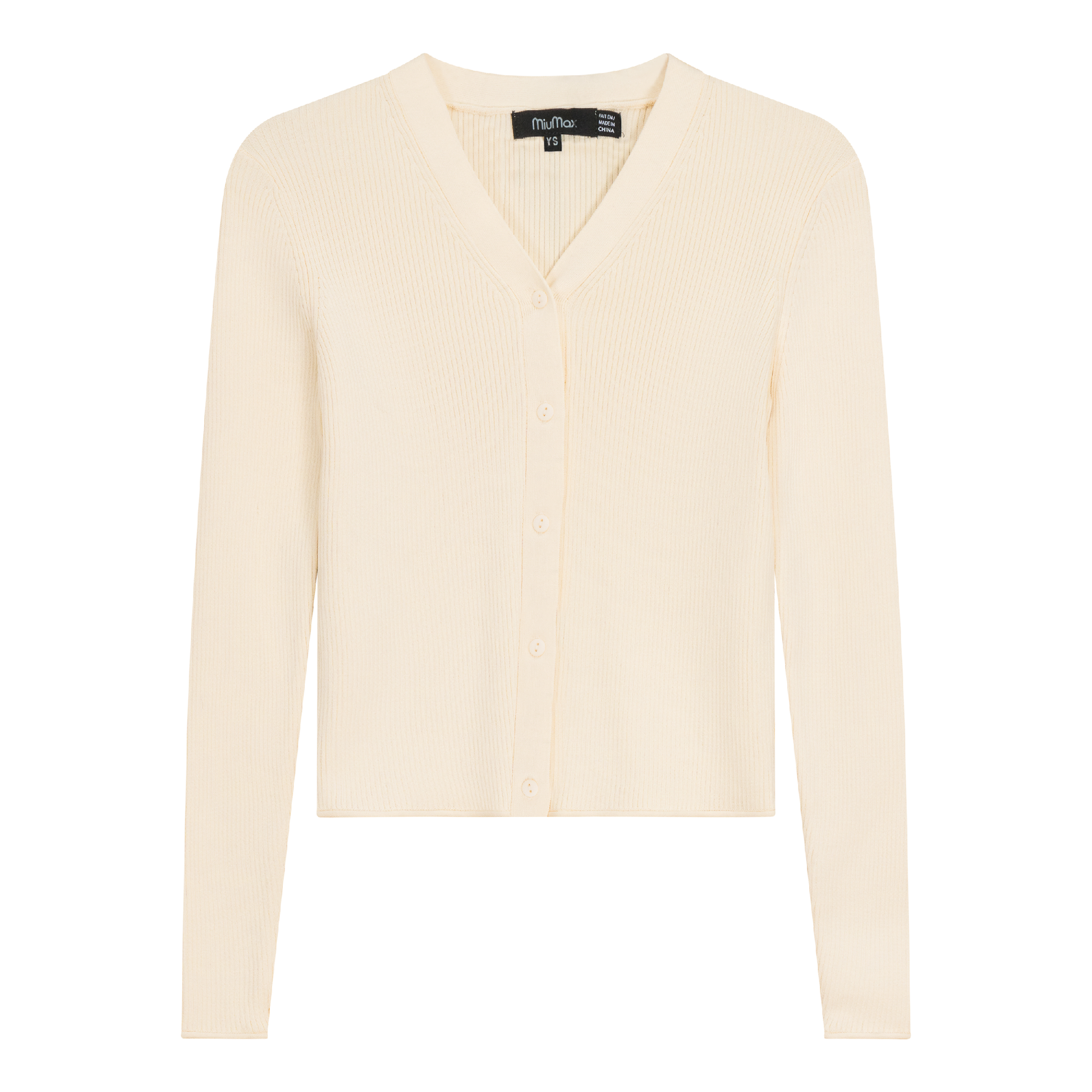 High V Cropped Ribbed Cardigan Off White