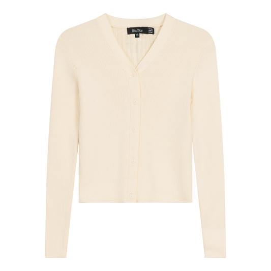 High V Cropped Ribbed Cardigan Off White