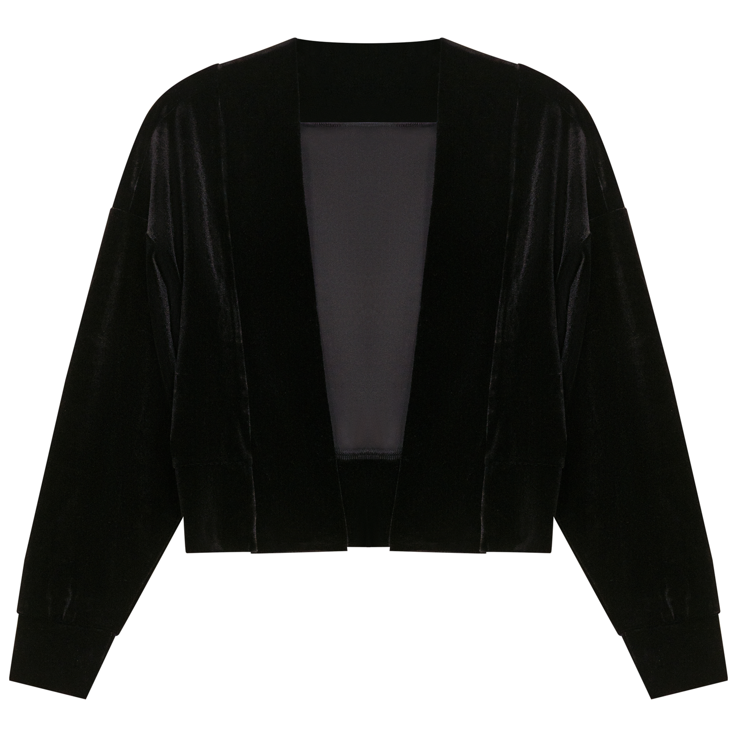 Cropped Velour Open Cardigan Black