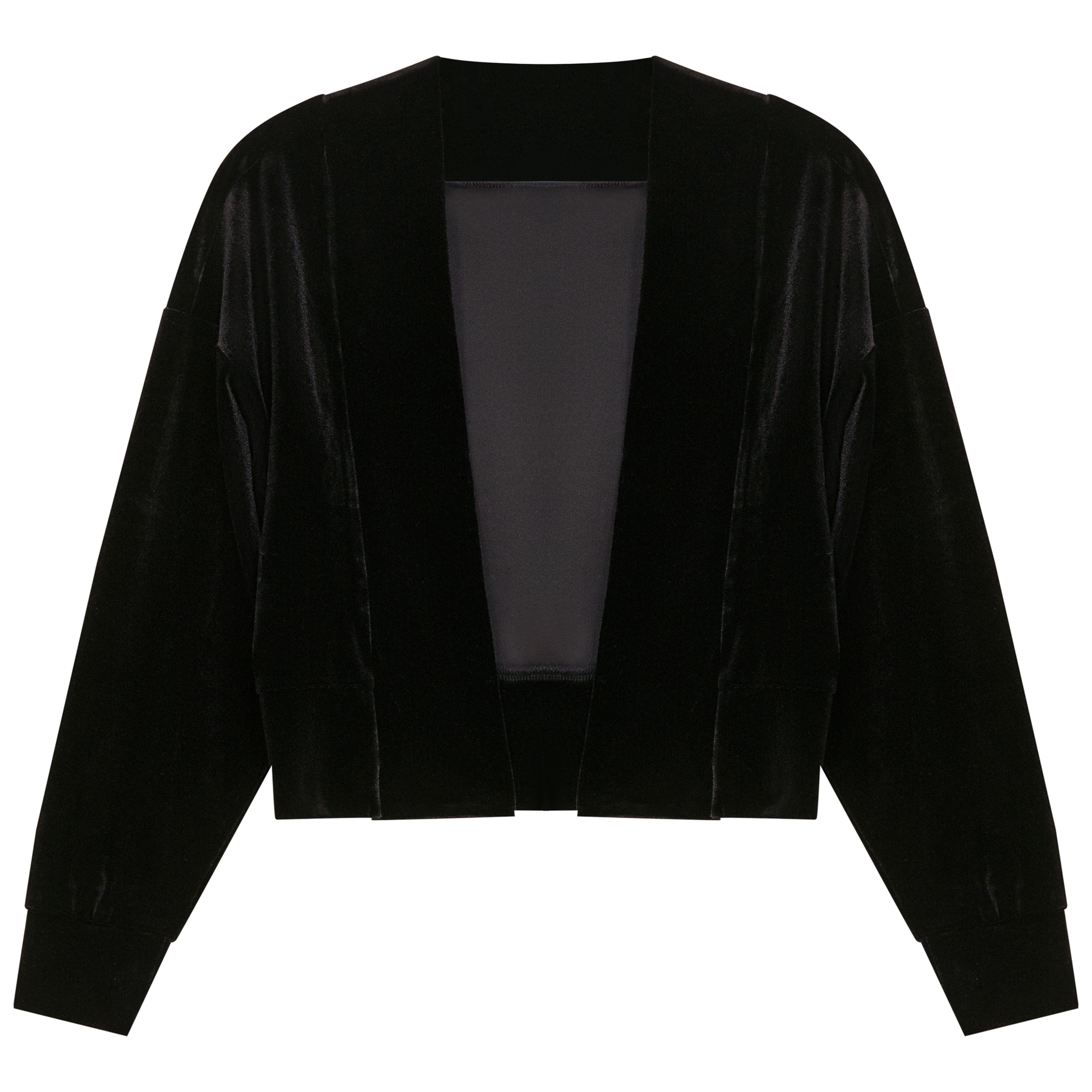 Cropped Velour Open Cardigan Black