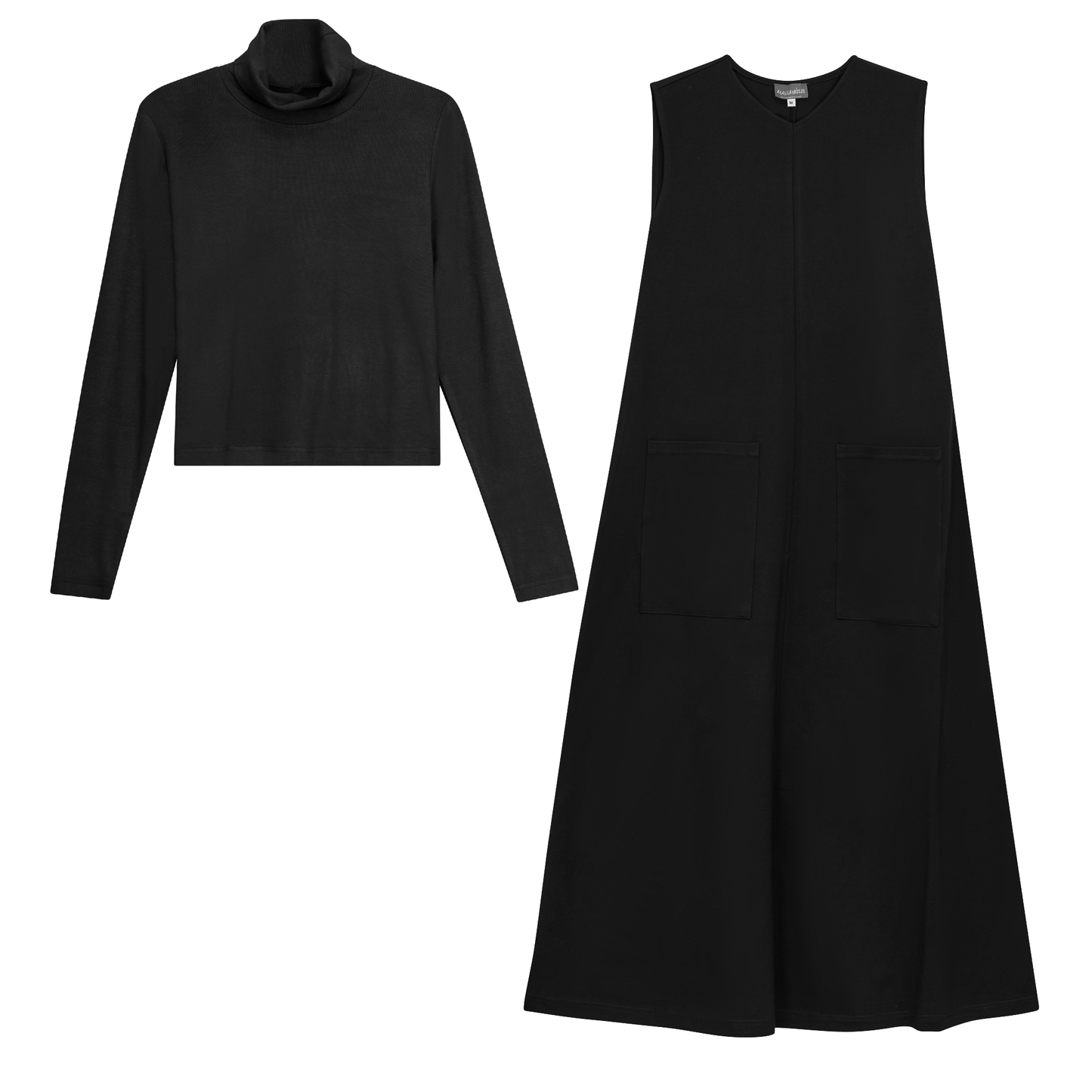Stretch Midi Pocket Jumper With Matching Turtle Neck Black