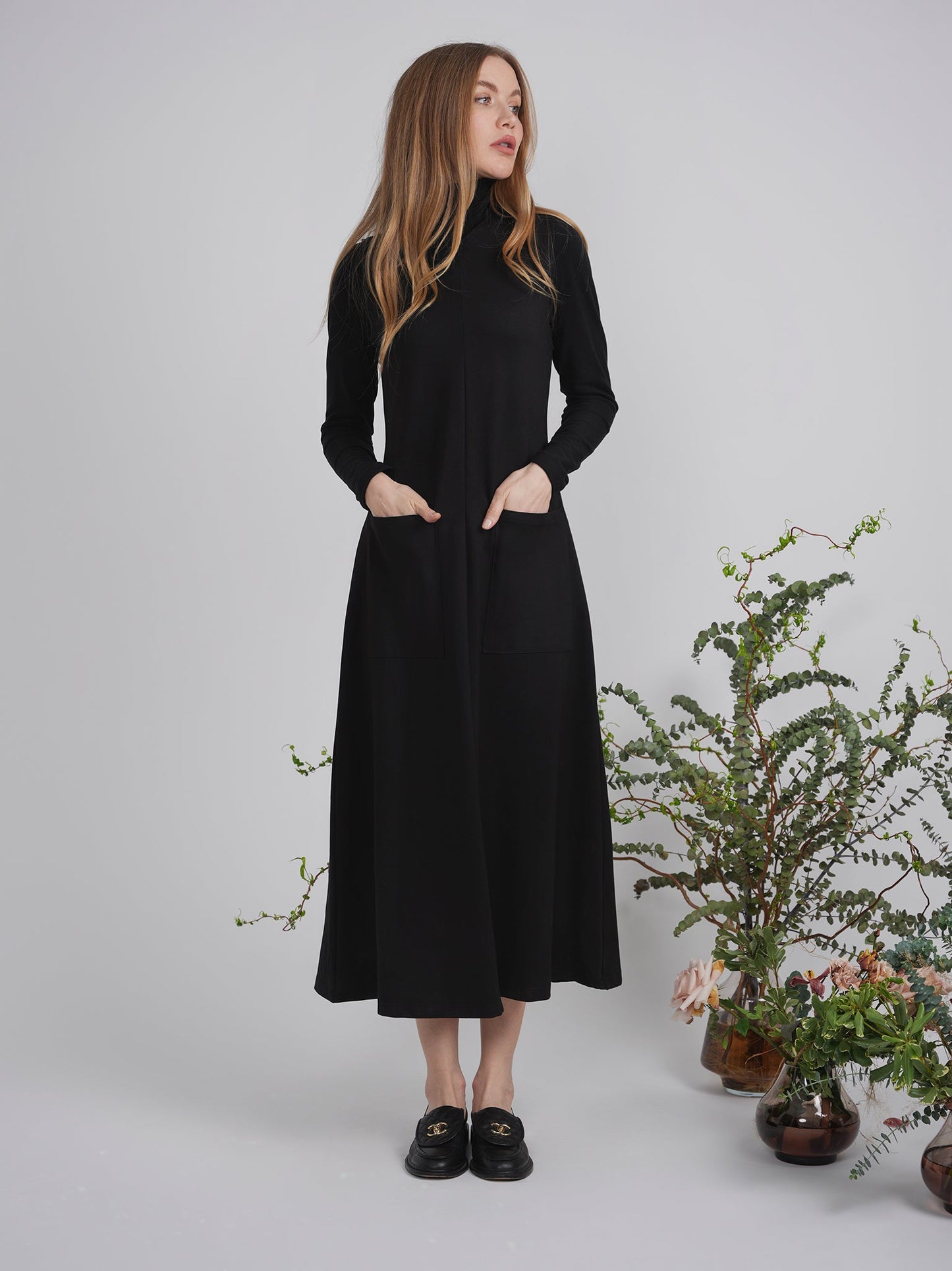 Stretch Midi Pocket Jumper With Matching Turtle Neck