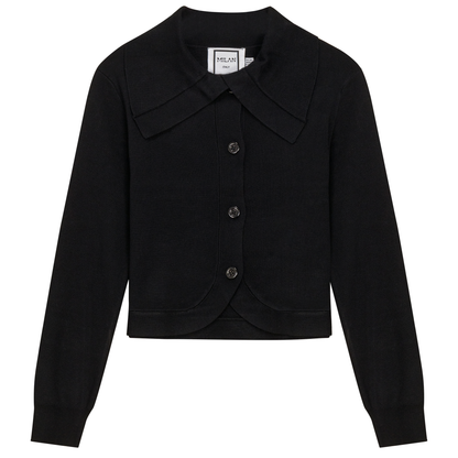 Cropped Knit Collar Cardigan Black