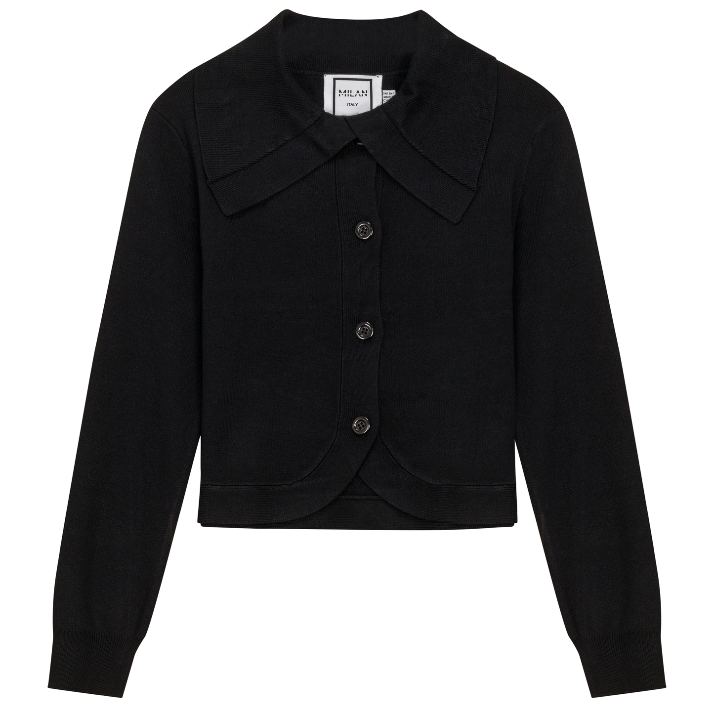 Cropped Knit Collar Cardigan Black