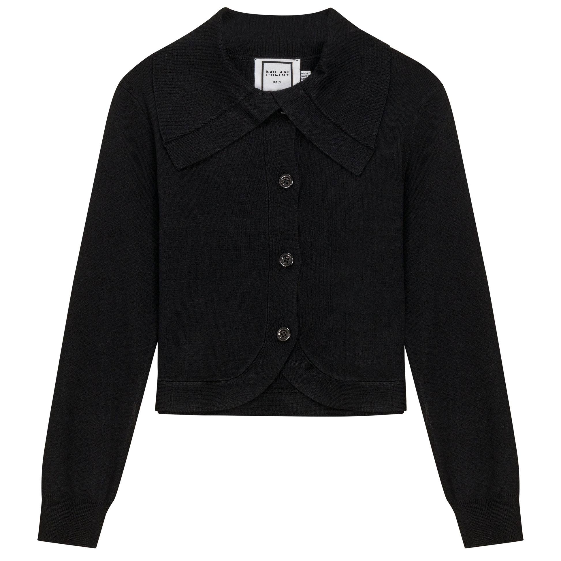 Cropped Knit Collar Cardigan Black