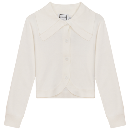 Cropped Knit Collar Cardigan Cream