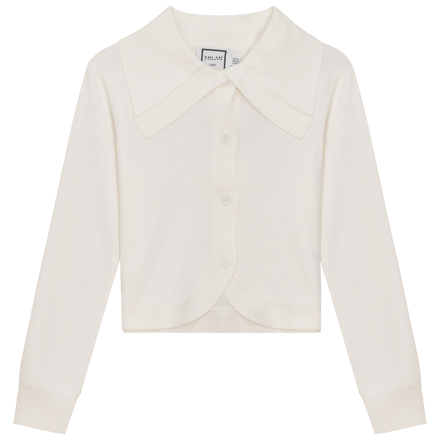 Cropped Knit Collar Cardigan Cream