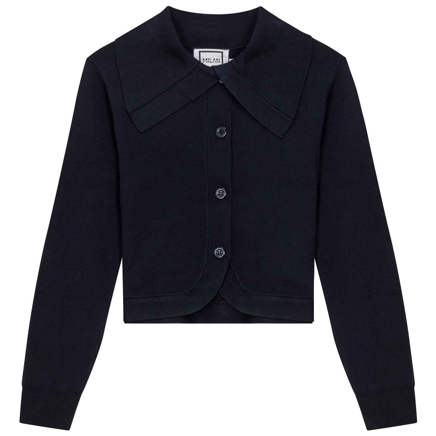 Cropped Knit Collar Cardigan Dark Navy