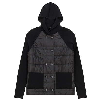 Double Breasted Quilted Knit Jacket Black