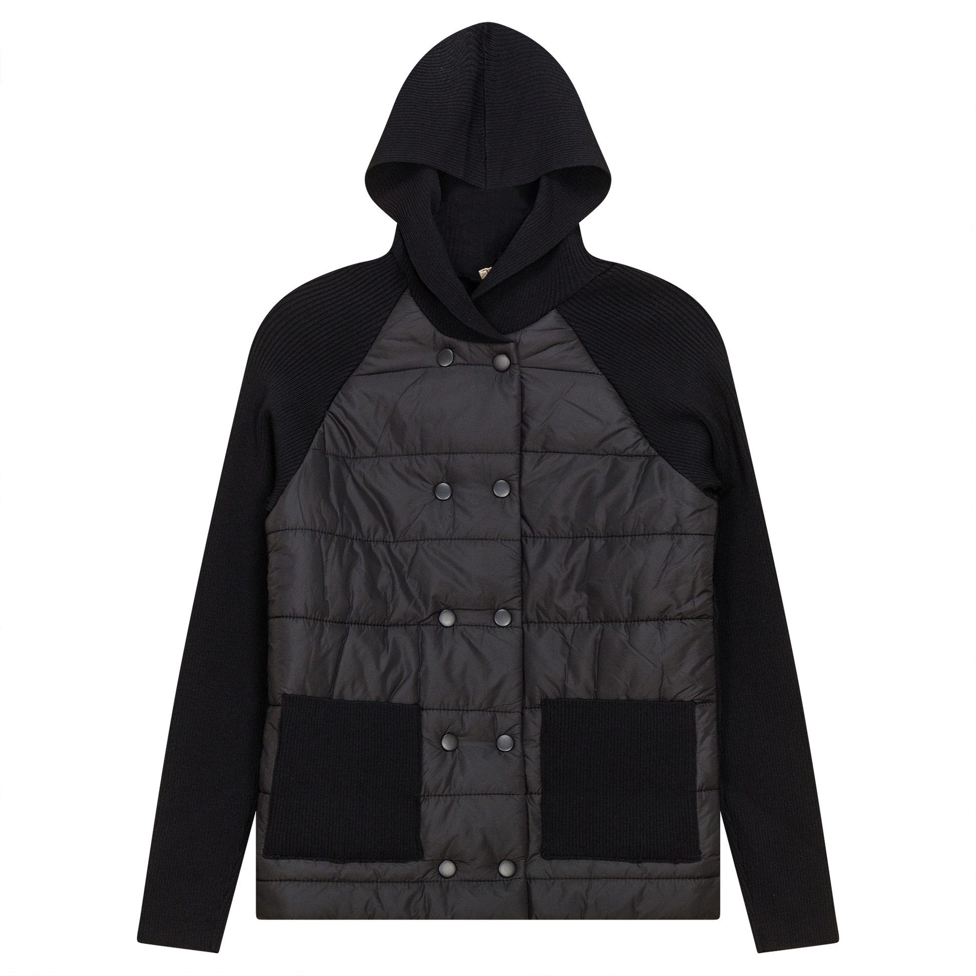 Double Breasted Quilted Knit Jacket Black