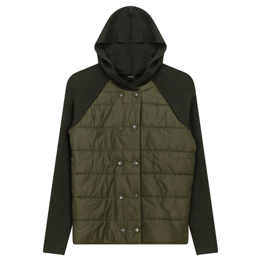 Double Breasted Quilted Knit Jacket Dark Olive