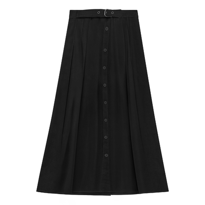 Side Pleated Wrap Midi Skirt Black