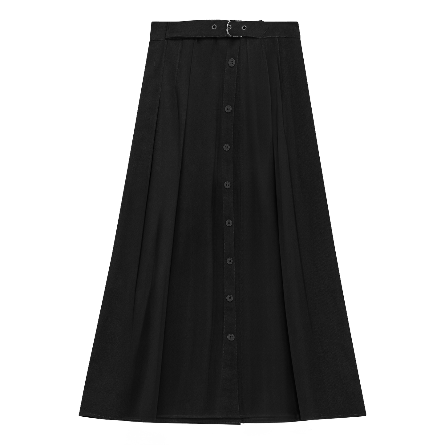 Side Pleated Wrap Midi Skirt Black