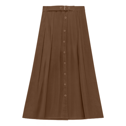 Side Pleated Wrap Midi Skirt Cognac