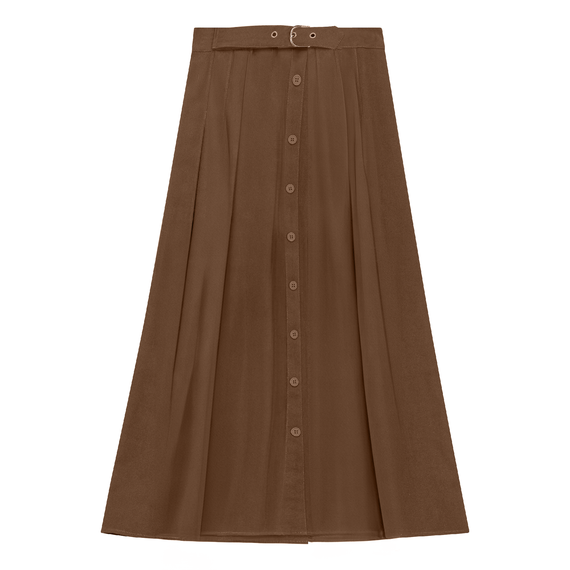 Side Pleated Wrap Midi Skirt Cognac
