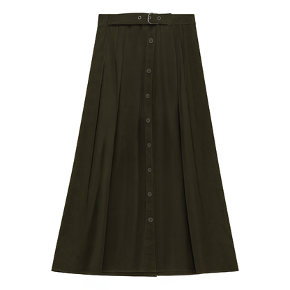 Side Pleated Wrap Midi Skirt Dark Olive