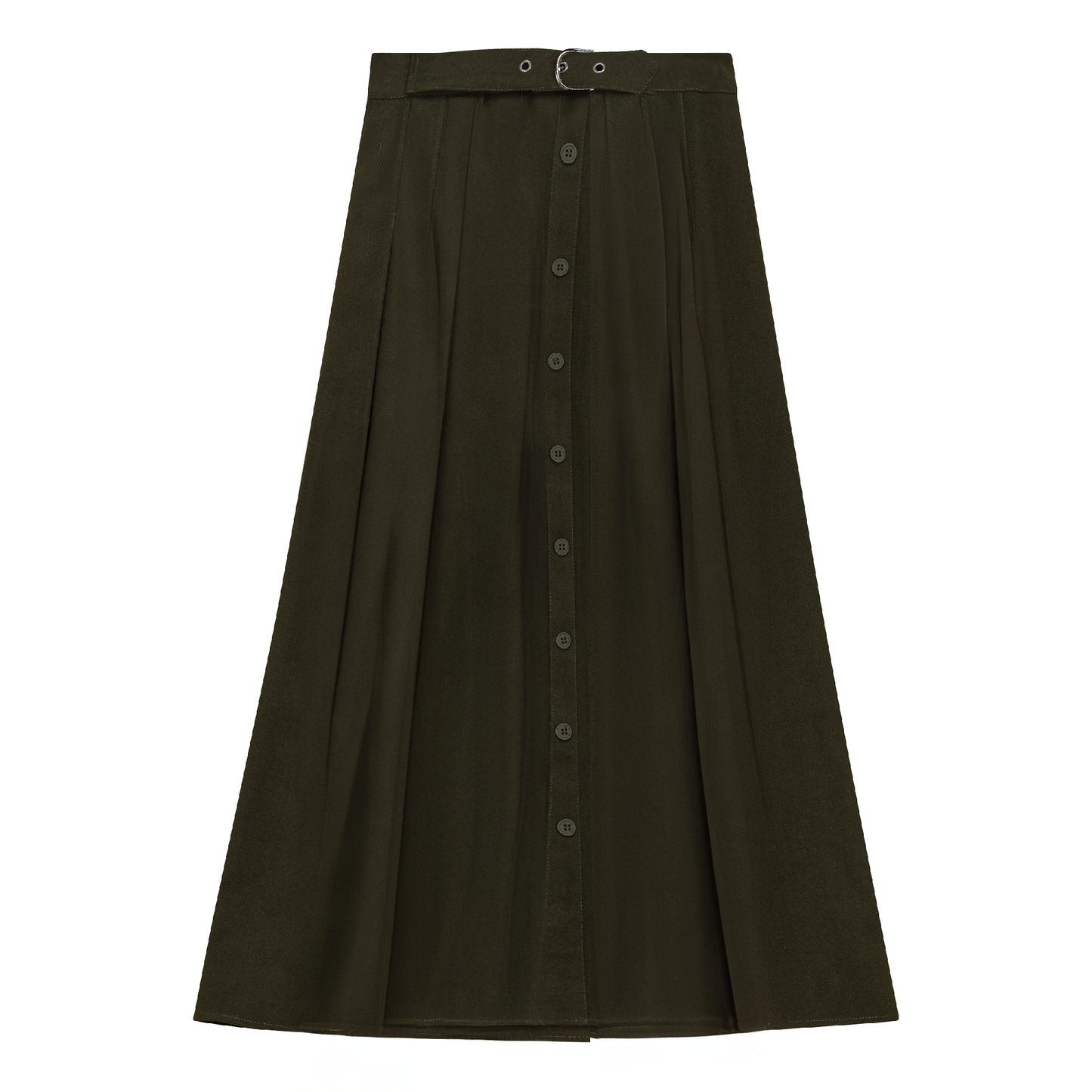 Side Pleated Wrap Midi Skirt Dark Olive