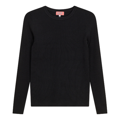 Ribbed Knit Crew Neck Sweater Black