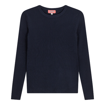 Ribbed Knit Crew Neck Sweater Dark Navy