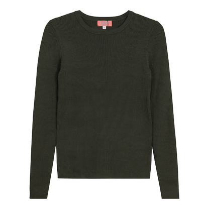 Ribbed Knit Crew Neck Sweater Dark Olive